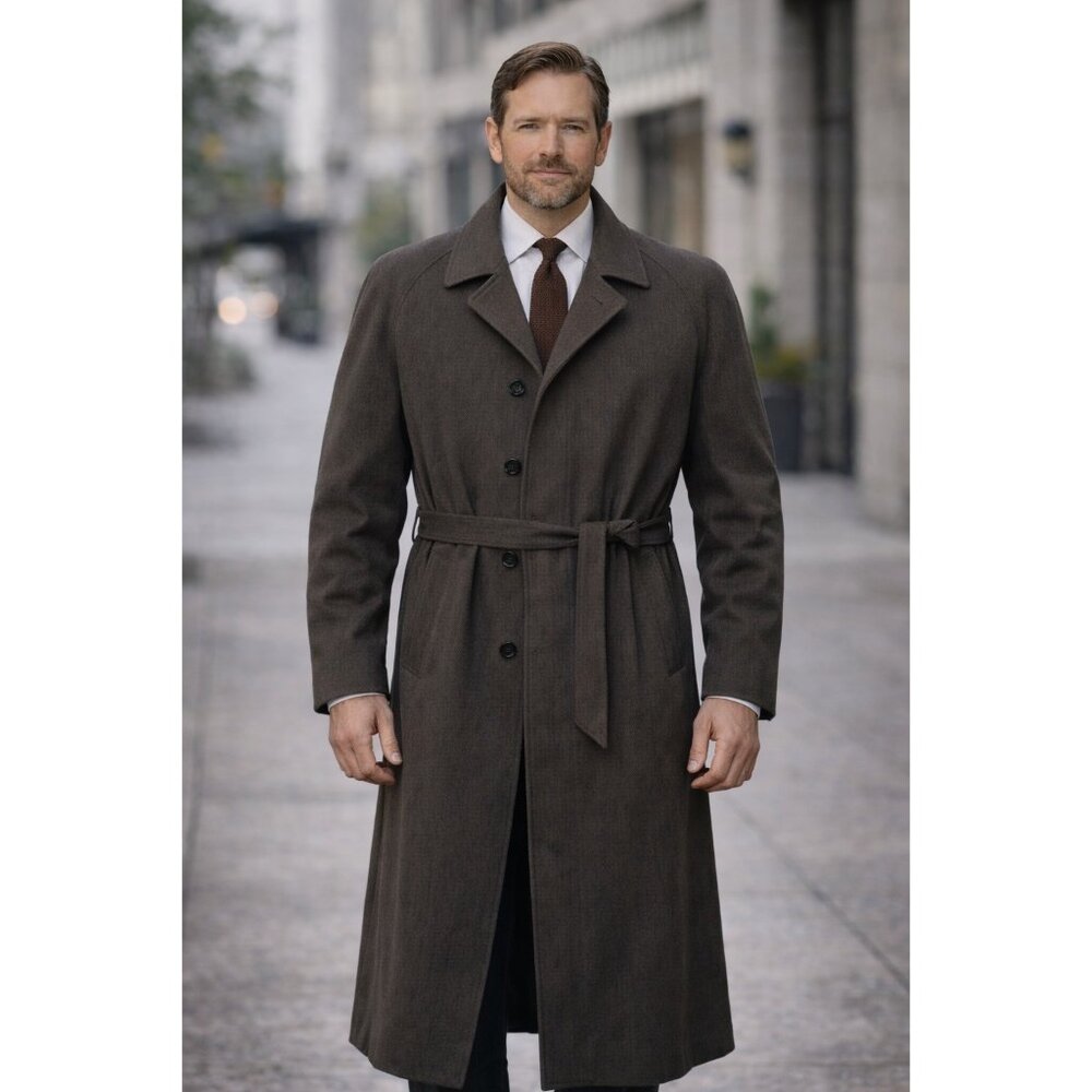 Rare Vintage Y2K Bill Blass Mens Trench Coat 46R Wool Single Breast Zip Away